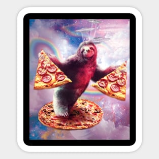 Funny Space Sloth With Pizza Sticker